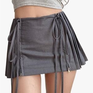 Gray Mini Skirt with Tie Details